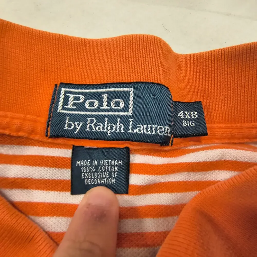 Polo by Ralph Lauren Collared Short Sleeve Polo Shirt Mens Size 4XB Orange White